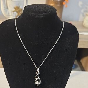 Silver Twisted Pendant Necklace with Sparkling Accent - Women